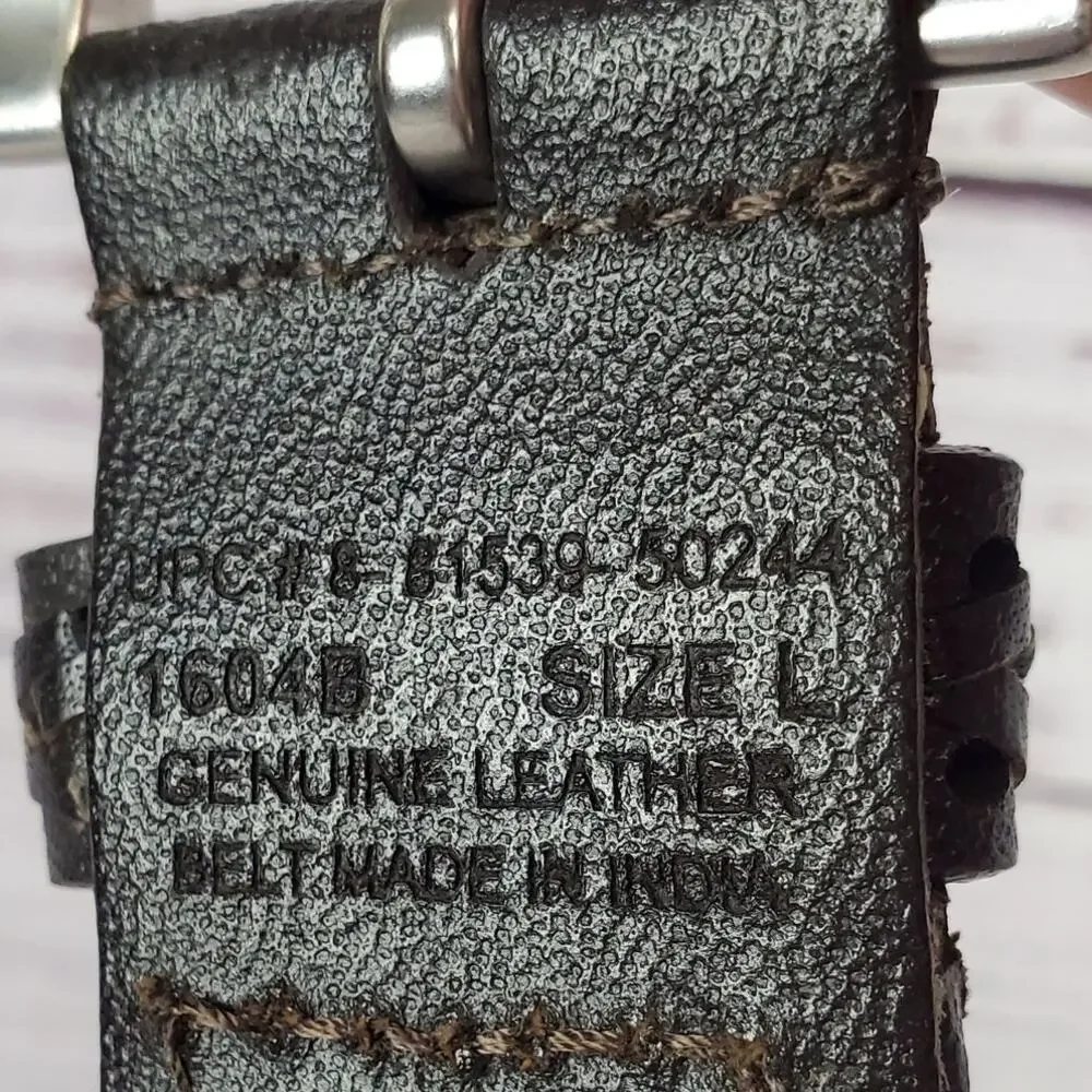 Men's Size L Brown Woven Genuine Leather Belt Silver Tone Buckle Cowboy Western